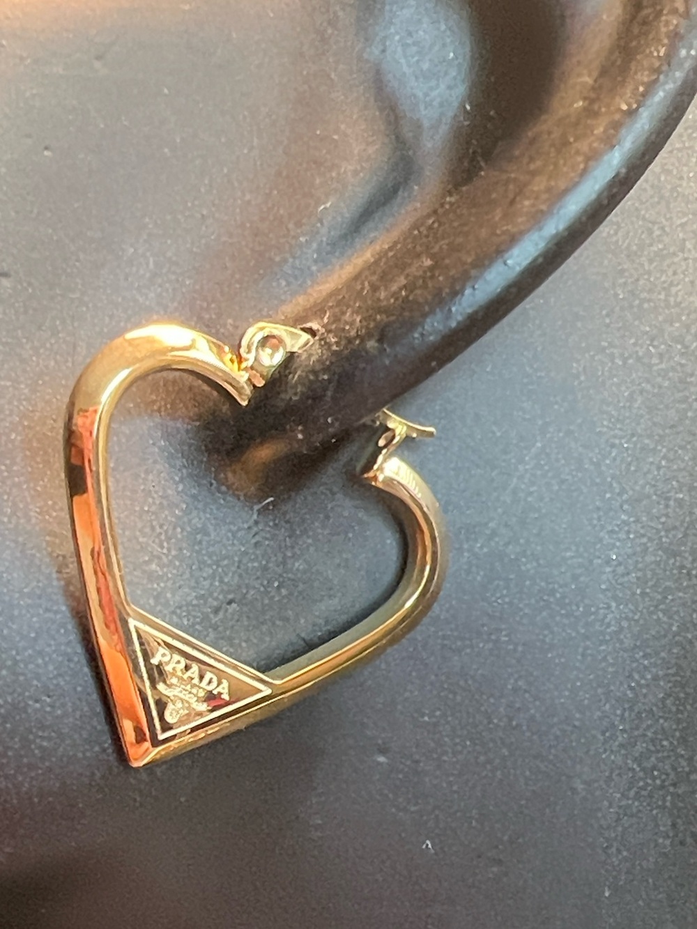 Gold Heart Hoop Earring with Logo Triangle